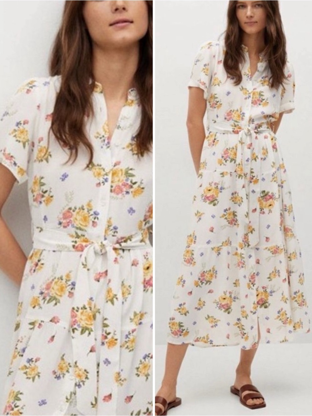 Mango Floral Belted Maxi Shirtdress